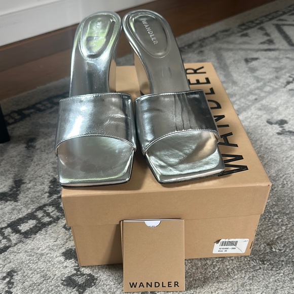 Wandler Silver Wedge Sandals with Crossover Straps - Picture 2 of 6